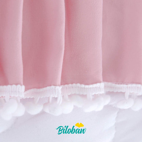 Crib Skirt with Pompoms Pink, 14" Drop, Fits Standard Crib