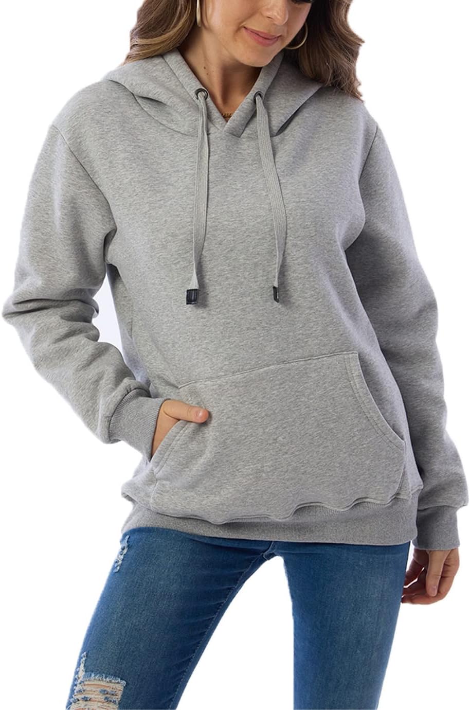 Womens Hooded Sweatshirt Fleece Sherpa Lined Hoodies Winter Causal Loose Fit Pullover