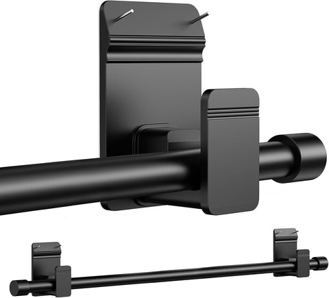 No Drill Curtain Rods for Windows 30 to 45 Inches,【Upgrade Dual Support】 Adhesive & Invisible Nail 5/8 Inch Curtain Rod No Drilling, Renter Friendly for Apartments Dorms, Black