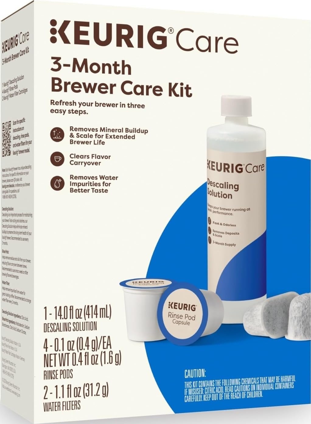 Keurig 3-Month Brewer Maintenance Kit Includes Descaling Solution, Water Filter Cartridges & Rinse Pods, Compatible Classic/1.0 & 2.0 K-Cup Coffee Makers, 7 Count