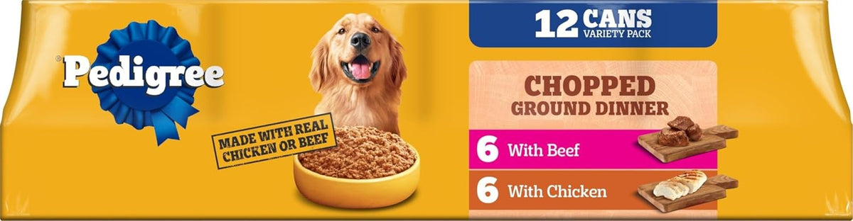 Pedigree Chopped Dinner Wet Dog Food, Chicken & Beef, 13.2 oz, 12 Count