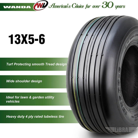 WANDA Set 2 13x5.00-6 Rib Lawn Mower Cart Turf Tires 13x5x6 /4 ply - 13080