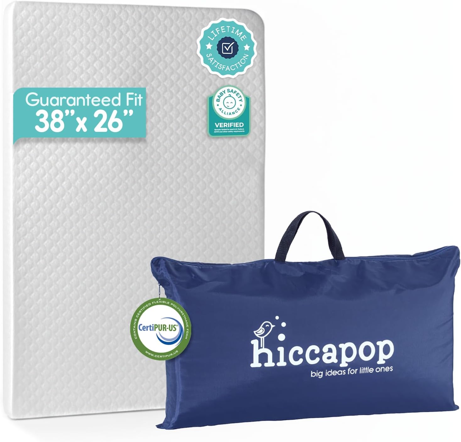 Hiccapop Playard Mattress Pad, Pack and Play Mattress with Carry Bag, 1.25"