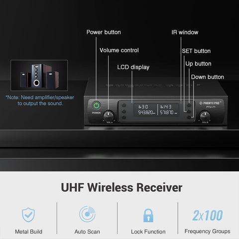 Phenyx Pro Dual UHF Auto Scan Handheld Wireless Microphone System PTU-71-2H
