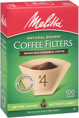 Melitta #4 Unbleached Coffee Filters, Natural Brown Cone Filters, 6-Pack