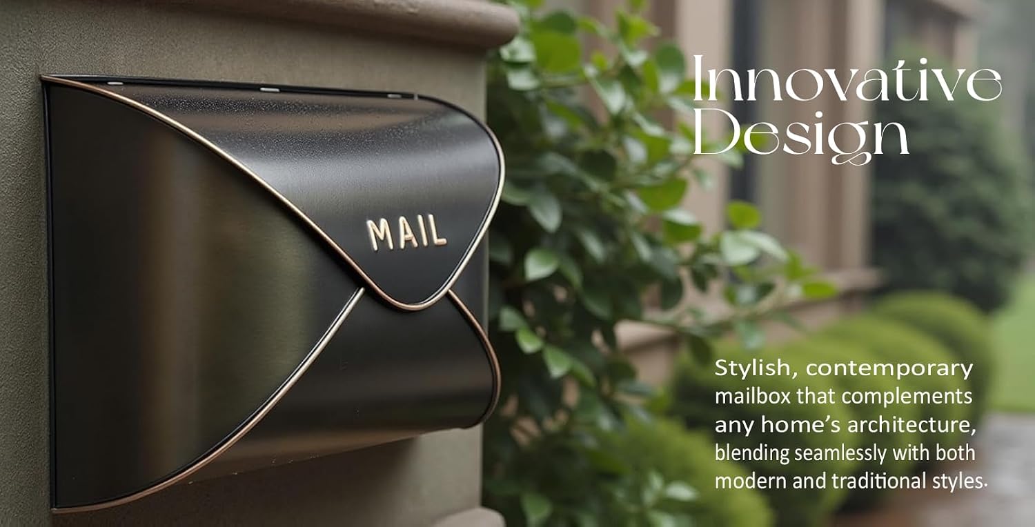 NACH Black Mailbox Wall Mount, 12.5 x 5 x 10 inch Wall Mount Mailboxes for Outside, Waterproof Mailboxes for Outside - Envelope Mailbox