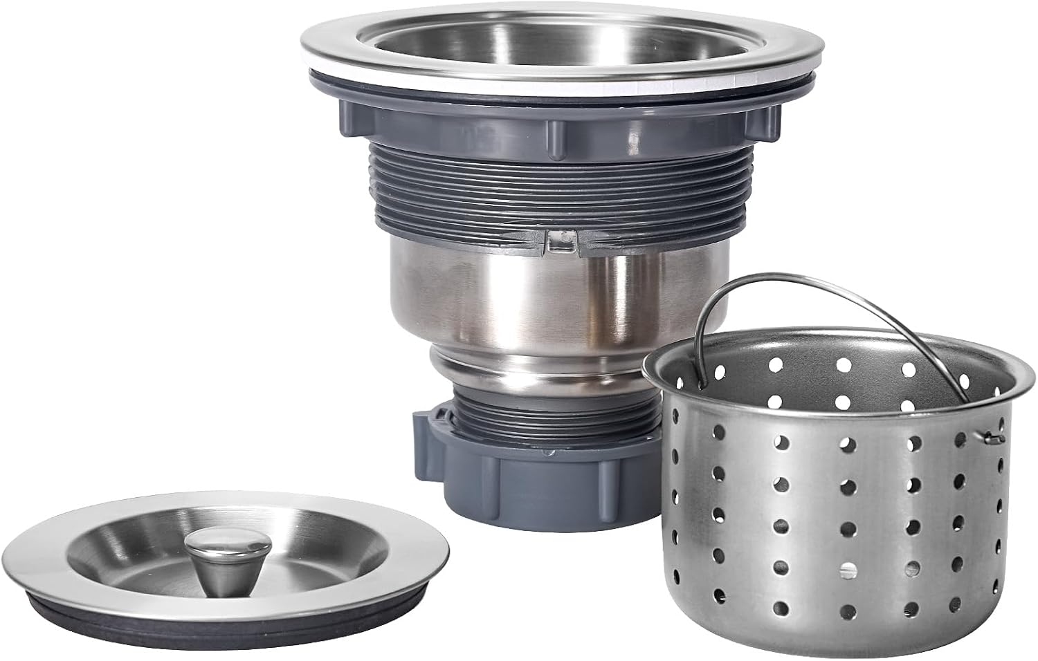 3-1/2 Inch Sink Drain Assembly Kit, Removable Deep Sink Strainer Basket with Sink Stopper/Sealing Lid for Home, Kitchen, Stainless Steel