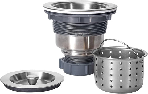 3-1/2 Inch Sink Drain Assembly Kit, Removable Deep Sink Strainer Basket with Sink Stopper/Sealing Lid for Home, Kitchen, Stainless Steel