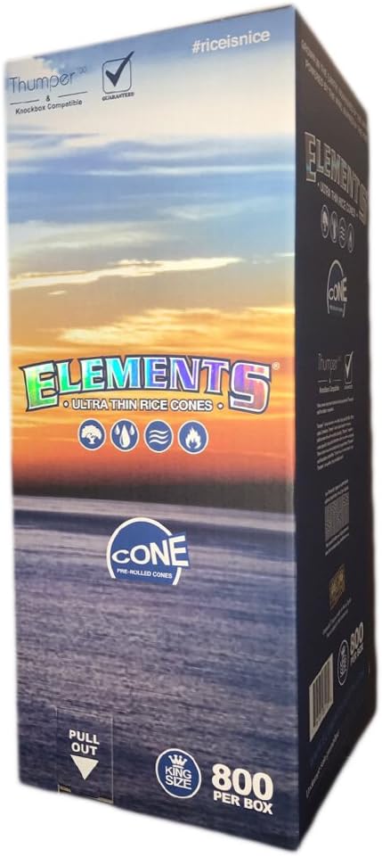 Elements King Size: 800 Pack, White Ultra Thin Rice Pre Rolled Cones