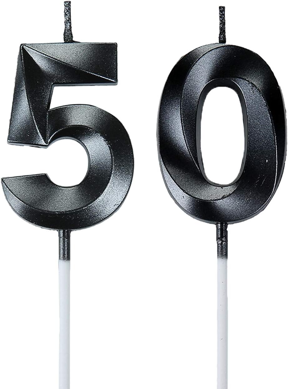 Bailym Black 50th Birthday Candles, Number 50 Cake Topper for Men Birthday Decorations Party Decoration