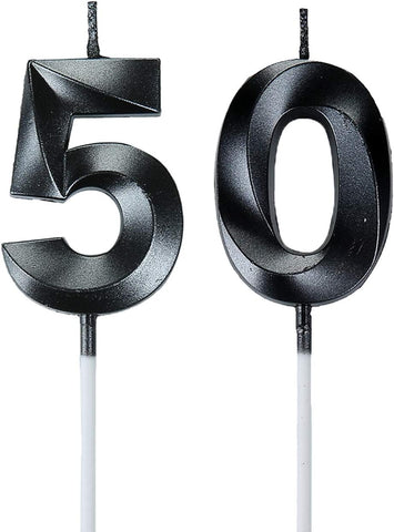 Bailym Black 50th Birthday Candles, Number 50 Cake Topper for Men Birthday Decorations Party Decoration