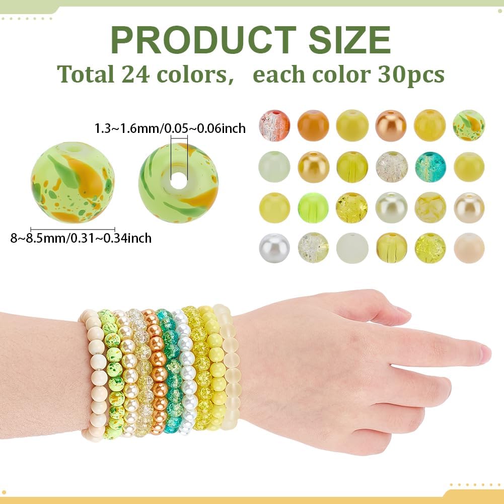 PH PandaHall 720pcs 8mm Yellow Glass Beads 24 Color Fall Bracelet Beads Crystal Bead Baking Painted Glass Loose Bead for Friendship Bracelet Earring Jewelry Making Christmas Tree Ornament