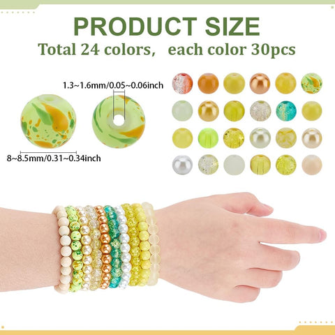 PH PandaHall 720pcs 8mm Yellow Glass Beads 24 Color Fall Bracelet Beads Crystal Bead Baking Painted Glass Loose Bead for Friendship Bracelet Earring Jewelry Making Christmas Tree Ornament