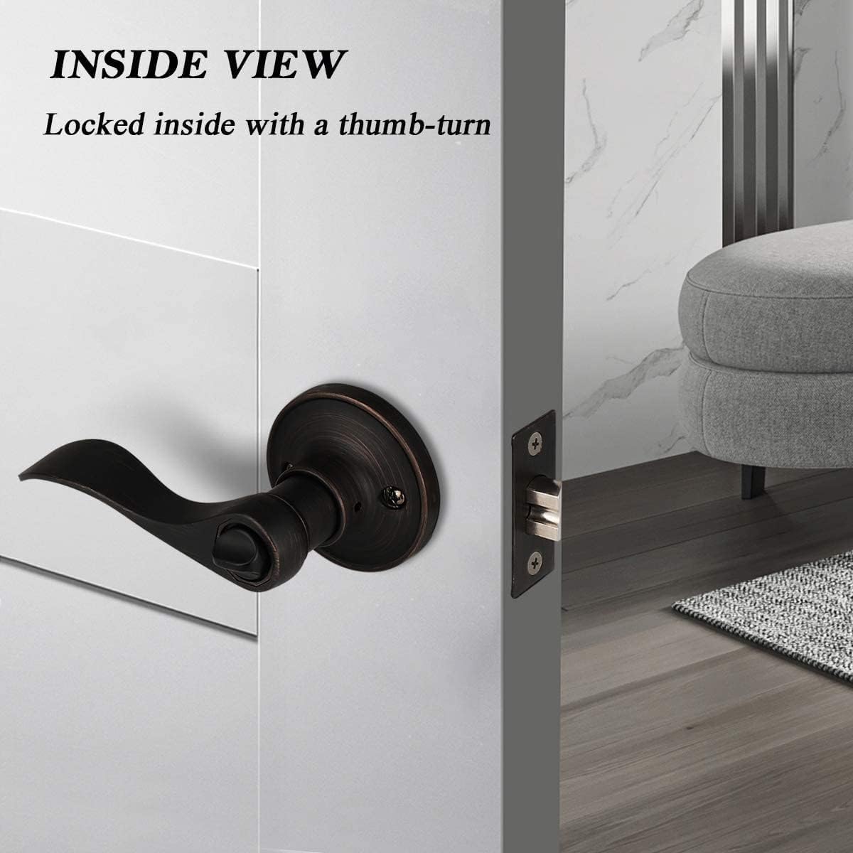 3 Pack Privacy Bathroom Door Lock Lever Keyless No Keys Door Lockset;Right/Left Handed Reversible;Oil Rubbed Bronze Door Levers Hardware