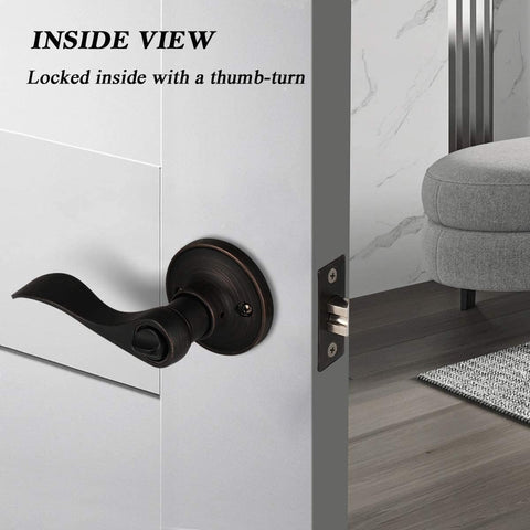 3 Pack Privacy Bathroom Door Lock Lever Keyless No Keys Door Lockset;Right/Left Handed Reversible;Oil Rubbed Bronze Door Levers Hardware
