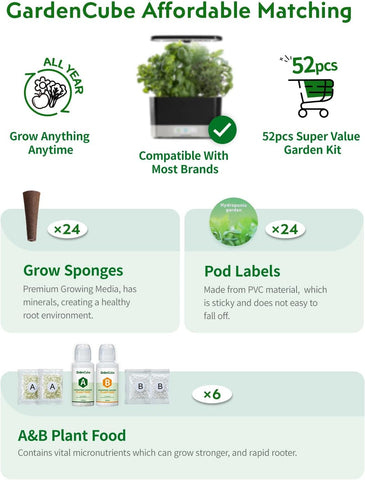 GARDENCUBE 52pcs Hydroponics Pods Kit Compatible with AeroGarden