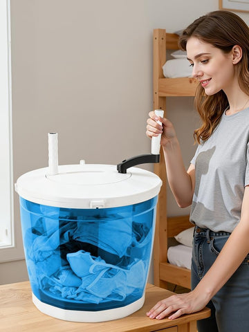 US Fast Arrival 2-in-1 Hand-Crank Portable Washer, Manual Portable Washing Machine & Spin Dryer with Suction Cup Base for Camping, Dorm, Travel, No Electricity, 4.4LBS Capacity Sky Blue