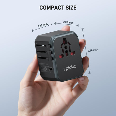 EPICKA Universal Travel Adapter with 1AC/3 USB-C/2 USB-A Ports