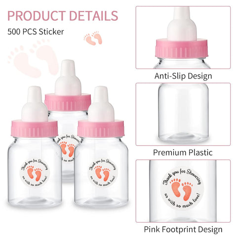 Tondiamo 48 Pcs Baby Shower Bottles Mini Fillable, Pink, Sticker
