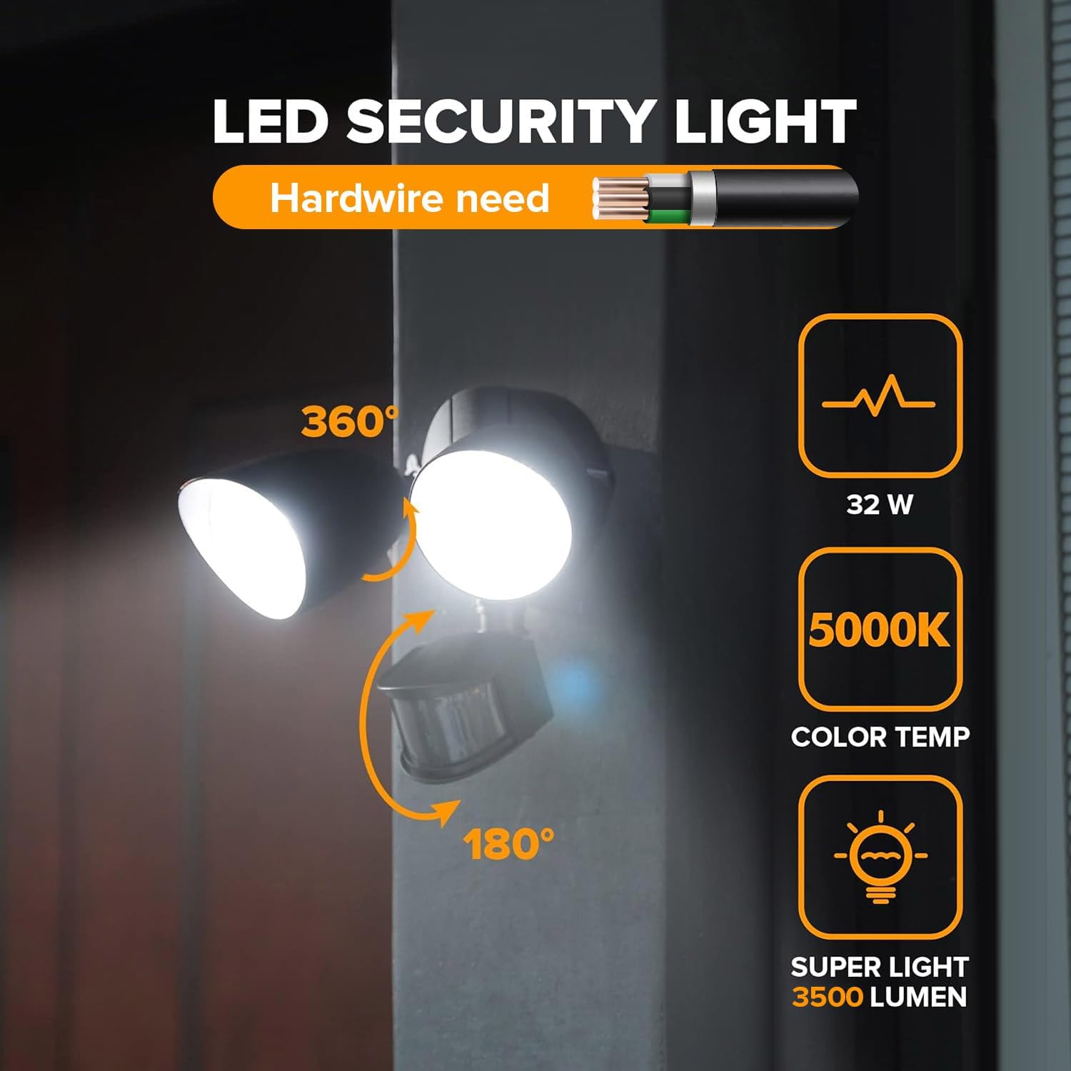 LUTEC 32W 3500 Lumen LED Security Lights Motion Sensor Light Outdoor, 5000K Daylight, IP65 Waterproof, Dusk to Dawn, Motion Detector Flood Light for Garage, Yard, Porch-Black