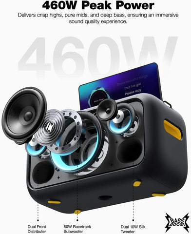 Ikarao Karaoke Machine for Adults with Lyrics Display, Built-in 13.3" Screen, Truly All in One Karaoke Machine with 2 Wireless Microphone (Hidden & Self Charging), 460W Bluetooth Speaker for Party, TV