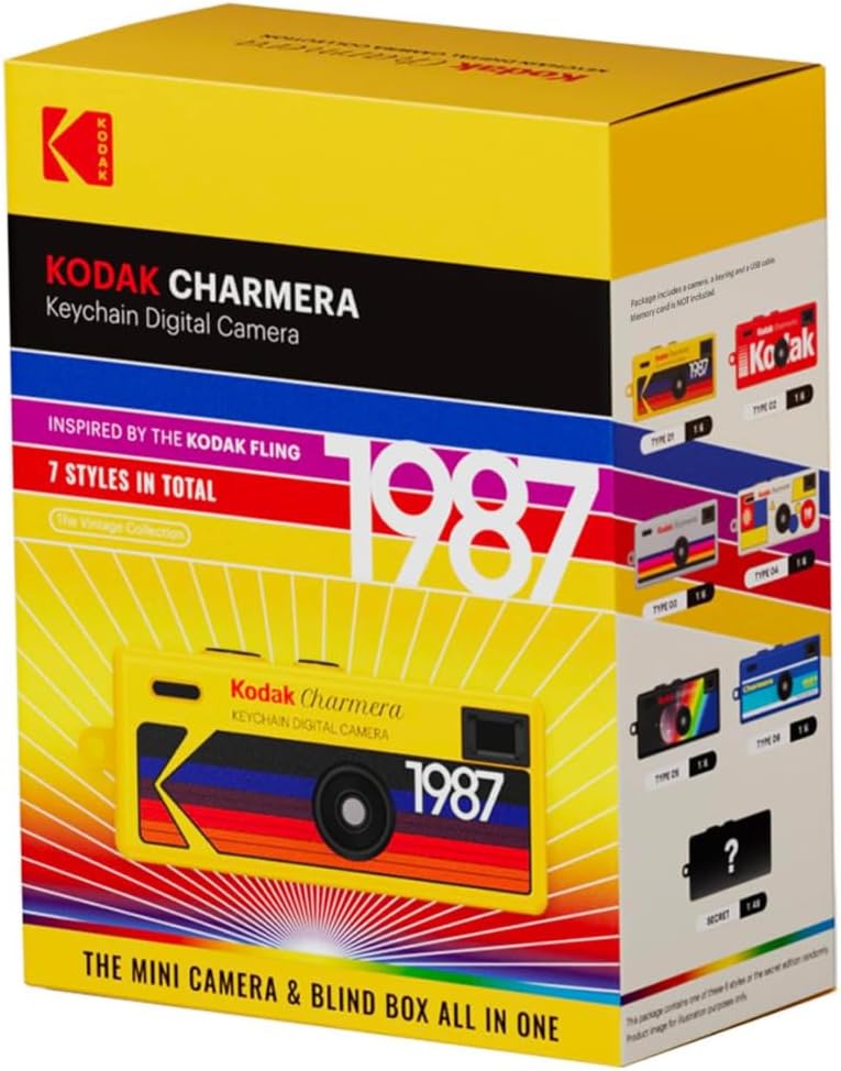 KODAK CHARMERA Keychain Digital Camera Blind Box Single Box (1PC),Mini Camera,Digicam,Video Recording,Bag Charm,1.6 Megapixels,Micro SD Card Slot,for Beginners Teens and Adults