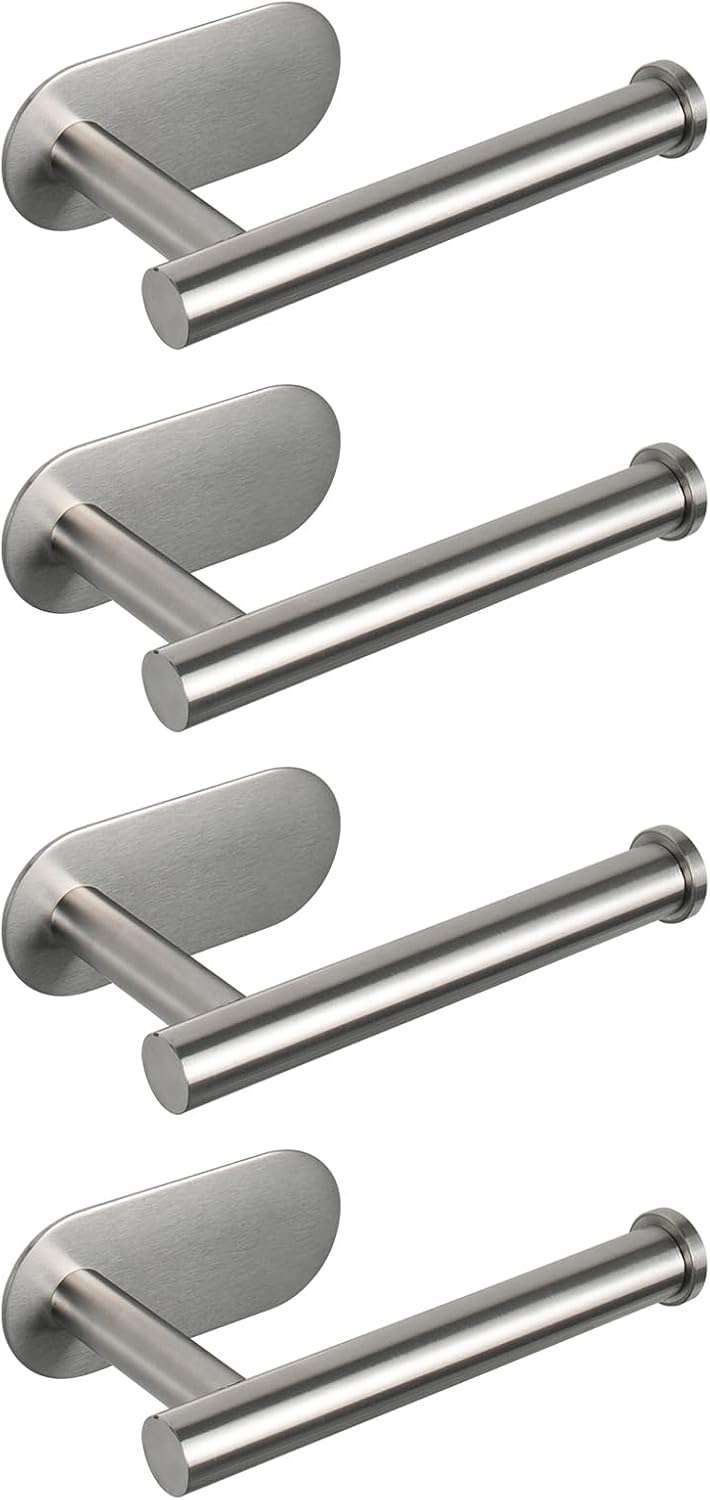 NearMoon Toilet Paper Holder Self Adhesive, Premium Thicken SUS304 Stainless Steel Rustproof Adhesive Toilet Roll Holder no Drilling for Bathroom, Kitchen, Washroom (4 Pack, Brushed Nickel)