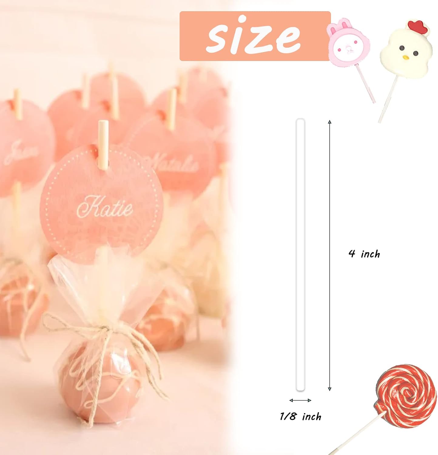 500 Pcs 4-Inch White Lollipop Sticks,Cake Pops Sticks,Paper Treat Sticks Sucker Stick for Cake Toppers,Dessert,Chocolate,Cookie,Candy(3mm)