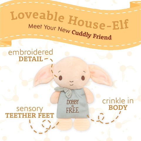 Kids Preferred Harry Potter Dobby Teether Plush Toy Crinkle Cloth for Newborn Baby Boys and Girls 10 inches