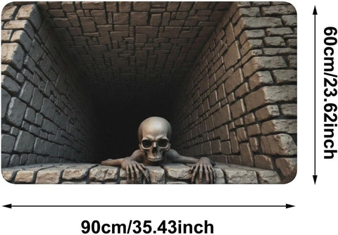 3D Halloween Rugs, Spooky Optical Illusion Skeleton Rug，35.43x23.62 in
