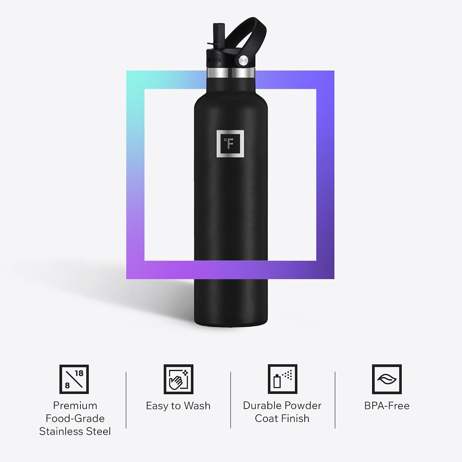 IRON °FLASK 24 oz Narrow Mouth Water Bottle with 3 Lids