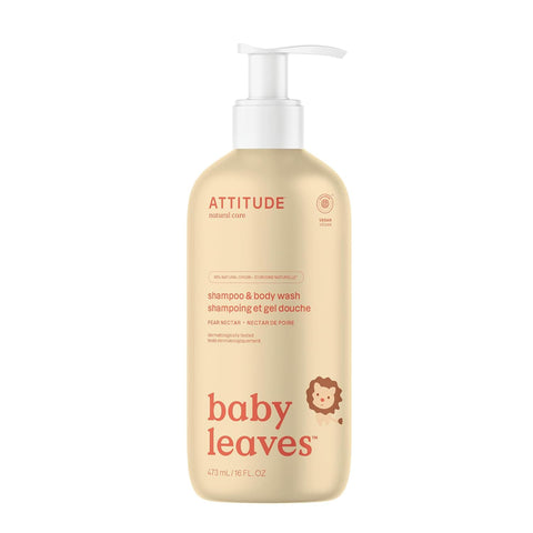 ATTITUDE Baby Shampoo, Body Wash & Soap 2-in-1, Pear Nectar, 16 Fl Oz