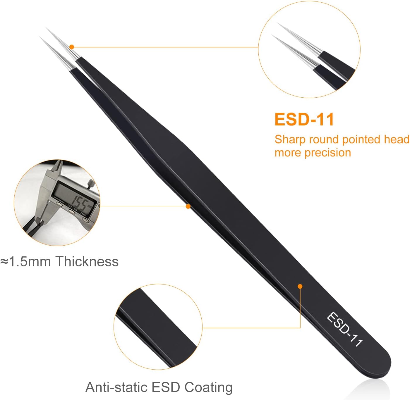 kaverme 3PCS Precision Tweezers Set, Upgraded Anti-Static Stainless Steel