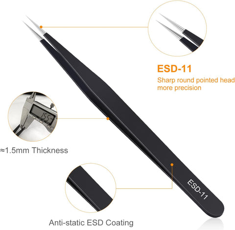 kaverme 3PCS Precision Tweezers Set, Upgraded Anti-Static Stainless Steel