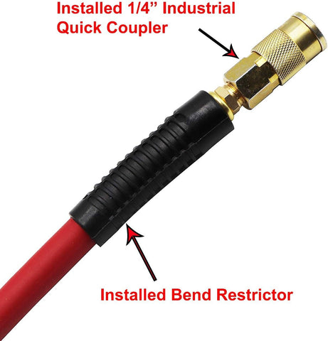 YOTOO Hybrid Air Hose 3/8-Inch by 50-Feet 300 PSI Heavy Duty, Lightweight, Kink Resistant, All-Weather Flexibility with 1/4-Inch Brass Male Fittings, Bend Restrictors, Red