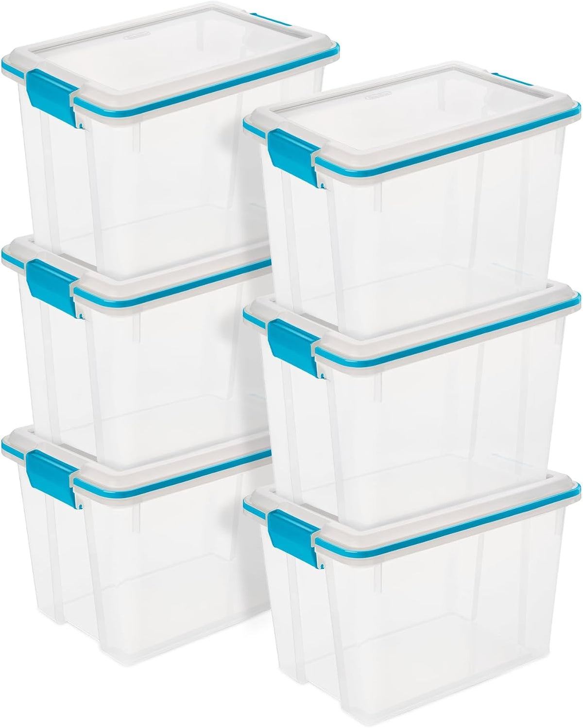 Sterilite 6-Pack Gasket Box, Clear Plastic Storage Bins with Latching Lids, 20 Qt - Large Stackable Tote Containers for Home, Closet, Bathroom, and Office Organization