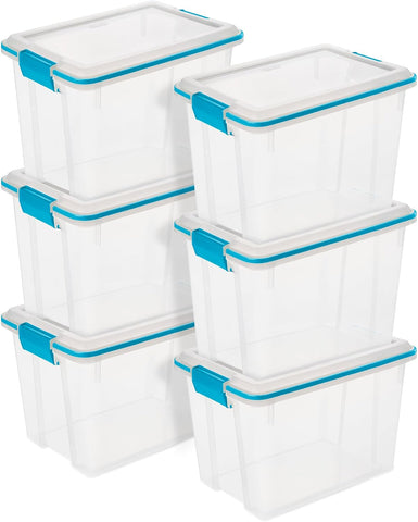 Sterilite 6-Pack Gasket Box, Clear Plastic Storage Bins with Latching Lids, 20 Qt - Large Stackable Tote Containers for Home, Closet, Bathroom, and Office Organization