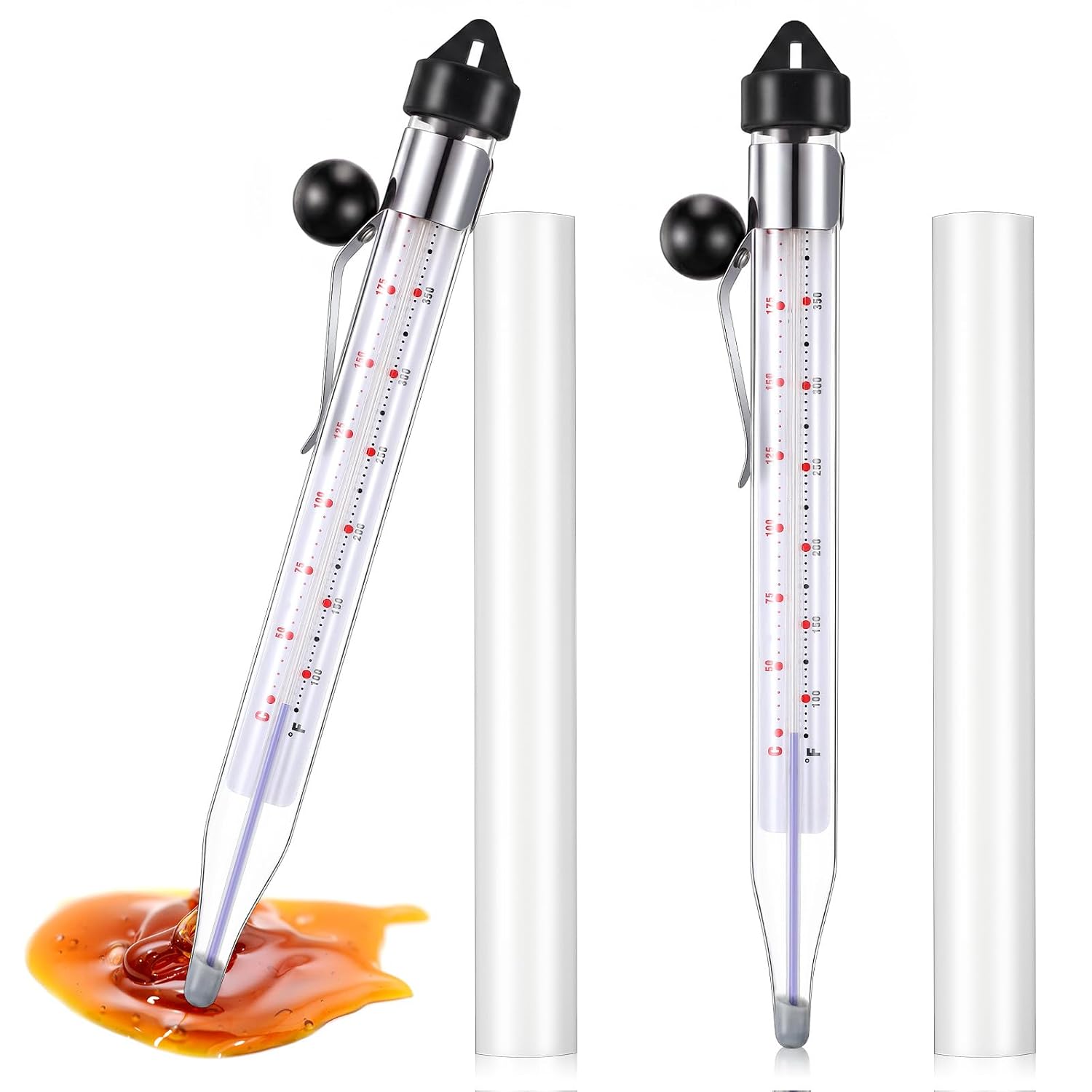 Photect 2 Pcs Candy Thermometer with Pot Clip 8", Black