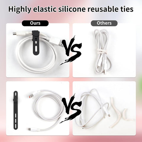 Oligei 25 Pcs Silicone Cable Ties, Cable Ties Reusable, High Elasticity Cord Wraps for Electrical Cords, Cord Organizer for Earphone, Phone Charger(Black)