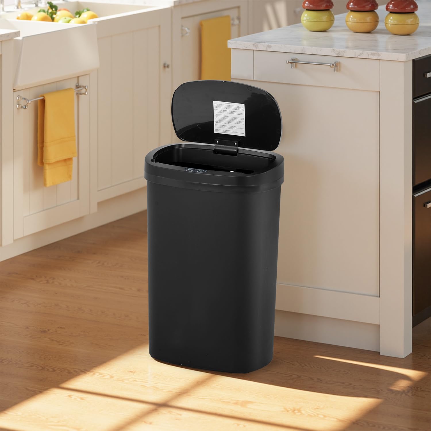 BestOffice | 13 Gallon Plastic Trash Can with Lid | Dark Black