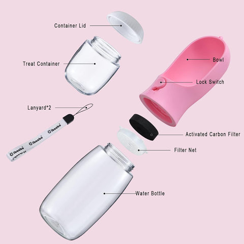 Cibaabo Dog Water Bottle Portable with Food Container & Filter for Travel