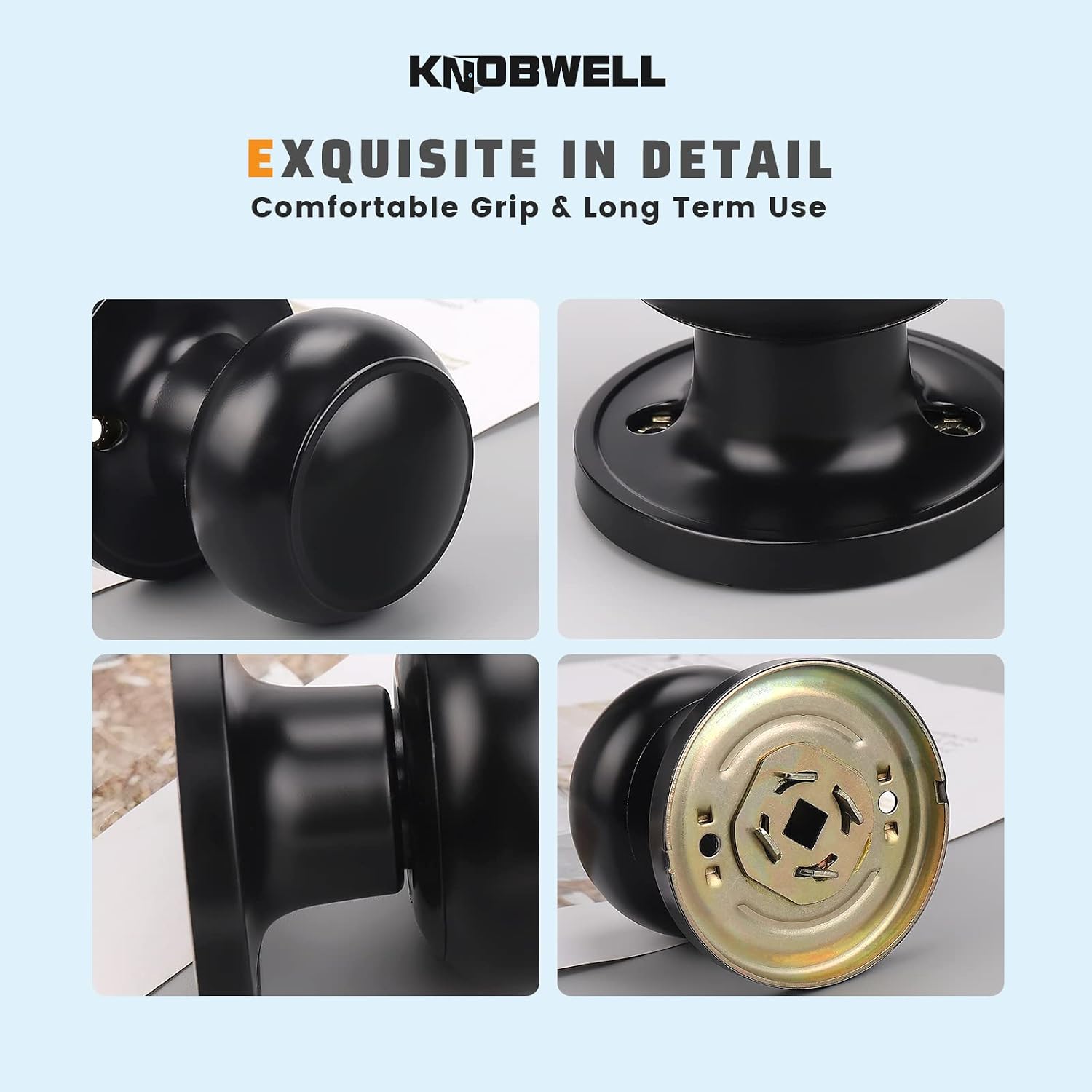 KNOBWELL 4 Pack Black Dummy Door Knob, Dummy Door Knobs for Closet/Hallway Doors, Individual Non-Turning Dummy Door Knob Single Side, Half-Dummy Round Door Knob, Matte Black Door Handle