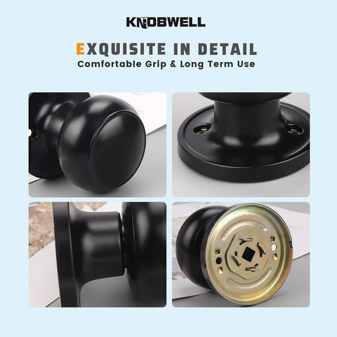 KNOBWELL 4 Pack Black Dummy Door Knob, Dummy Door Knobs for Closet/Hallway Doors, Individual Non-Turning Dummy Door Knob Single Side, Half-Dummy Round Door Knob, Matte Black Door Handle