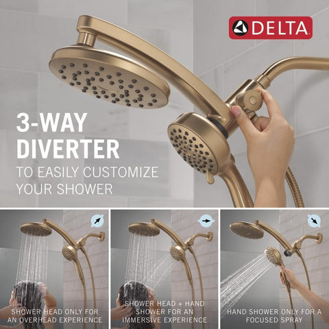 Delta 6-Setting PivotPro 3-in-1 Combination Shower Head with ProClean Spray, Brushed Nickel Round Shower Head Rainfall with Handheld Spray, 1.75 GPM, SpotShield Brushed Nickel 75648SN