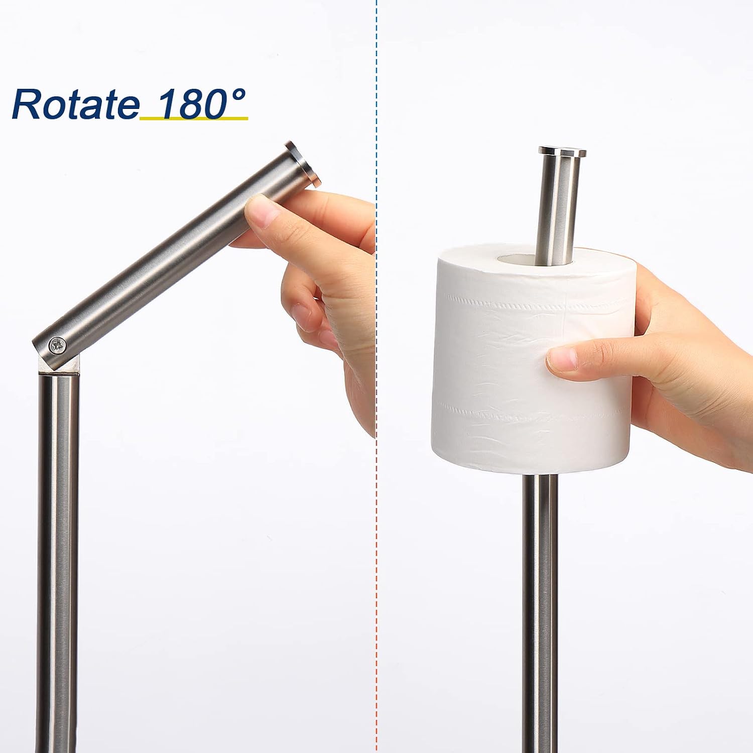 NearMoon Bath Toilet Paper Holder Stand- Modern Tissue Roll Holder Freestanding with Balanced Base, Rustproof Toilet Roll Holder for Bathroom/Kitchen Countertop (Brushed Nickel, Stainless Steel Base)