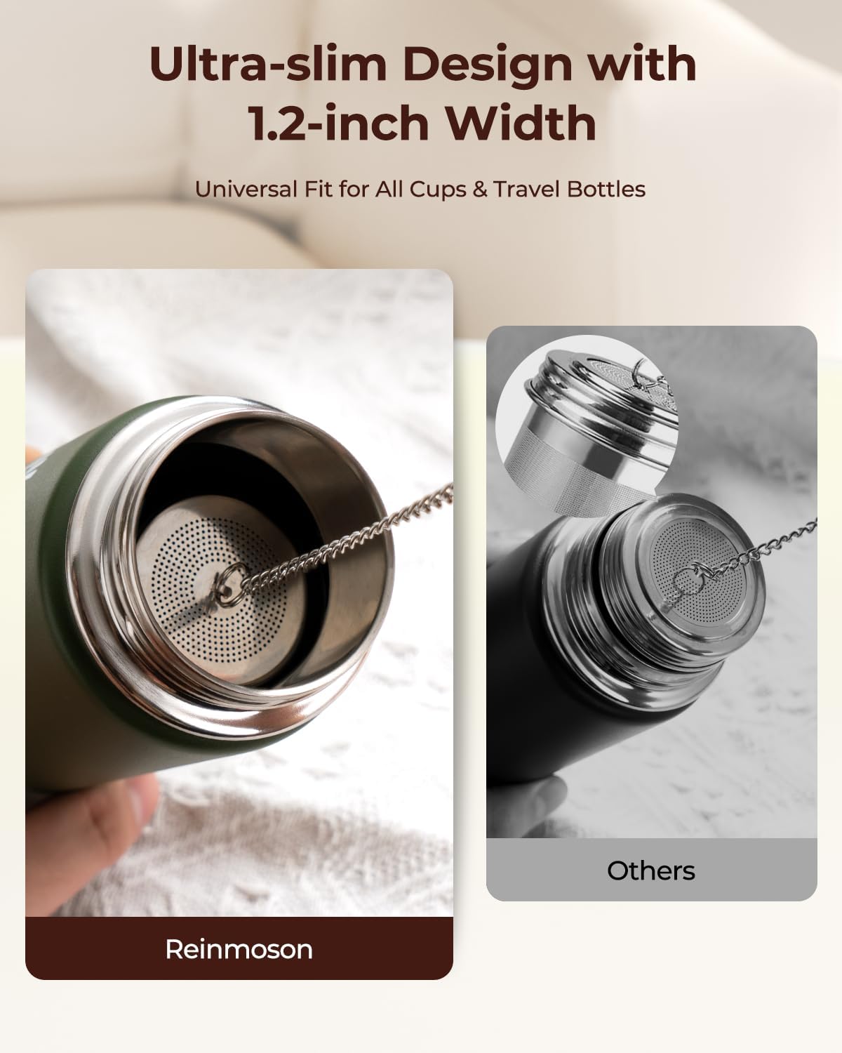 Reinmoson Mini Tea Strainer for Loose Tea Fine Mesh Tea Infuser 1.2”x2.2”