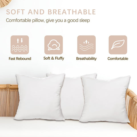 Throw Pillows Insert Set of 2, White 24x24 in Pillow Inserts with 100% Cotton Cover,Bed and Couch Decorative Stuffer Pillows,Indoor Pillows for Sofa