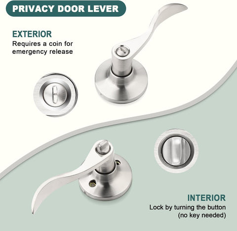 GOBEKOR 1 Pack Privacy Door Levers Brushed Nickel Lever Door Handles Interior for Bedroom and Bathroom Door Locks Wave Door Handles