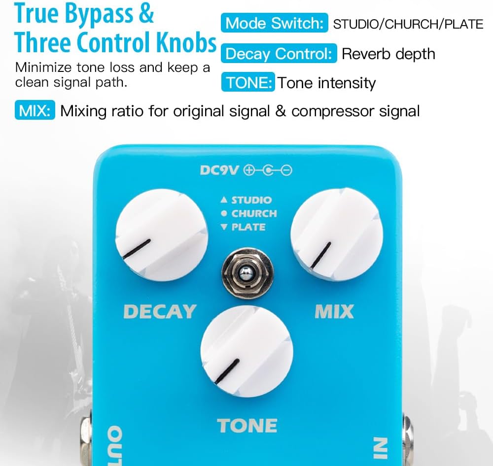 JOYO Digital Reverb Guitar Pedal, 32-bit DSP with 3 Modes (Studio/Church/Plate) & Decay/Mix/Tone Control, True Bypass (MOIST JF-20)
