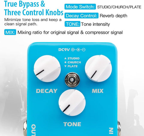 JOYO Digital Reverb Guitar Pedal, 32-bit DSP with 3 Modes (Studio/Church/Plate) & Decay/Mix/Tone Control, True Bypass (MOIST JF-20)